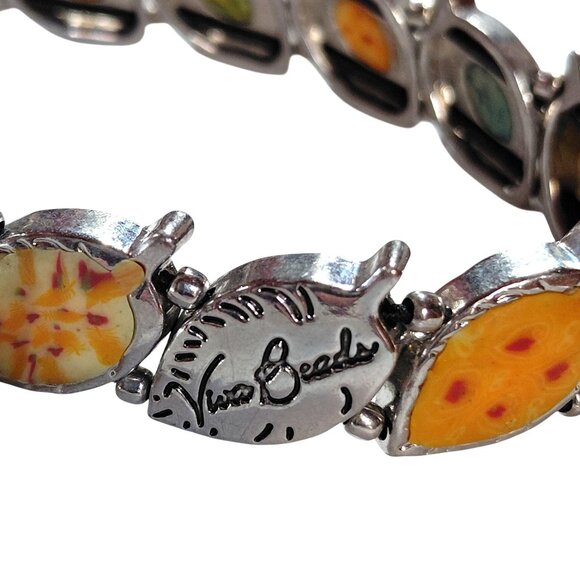 Viva Beads polymer clay link stretch bracelet silver tone - Picture 3 of 4